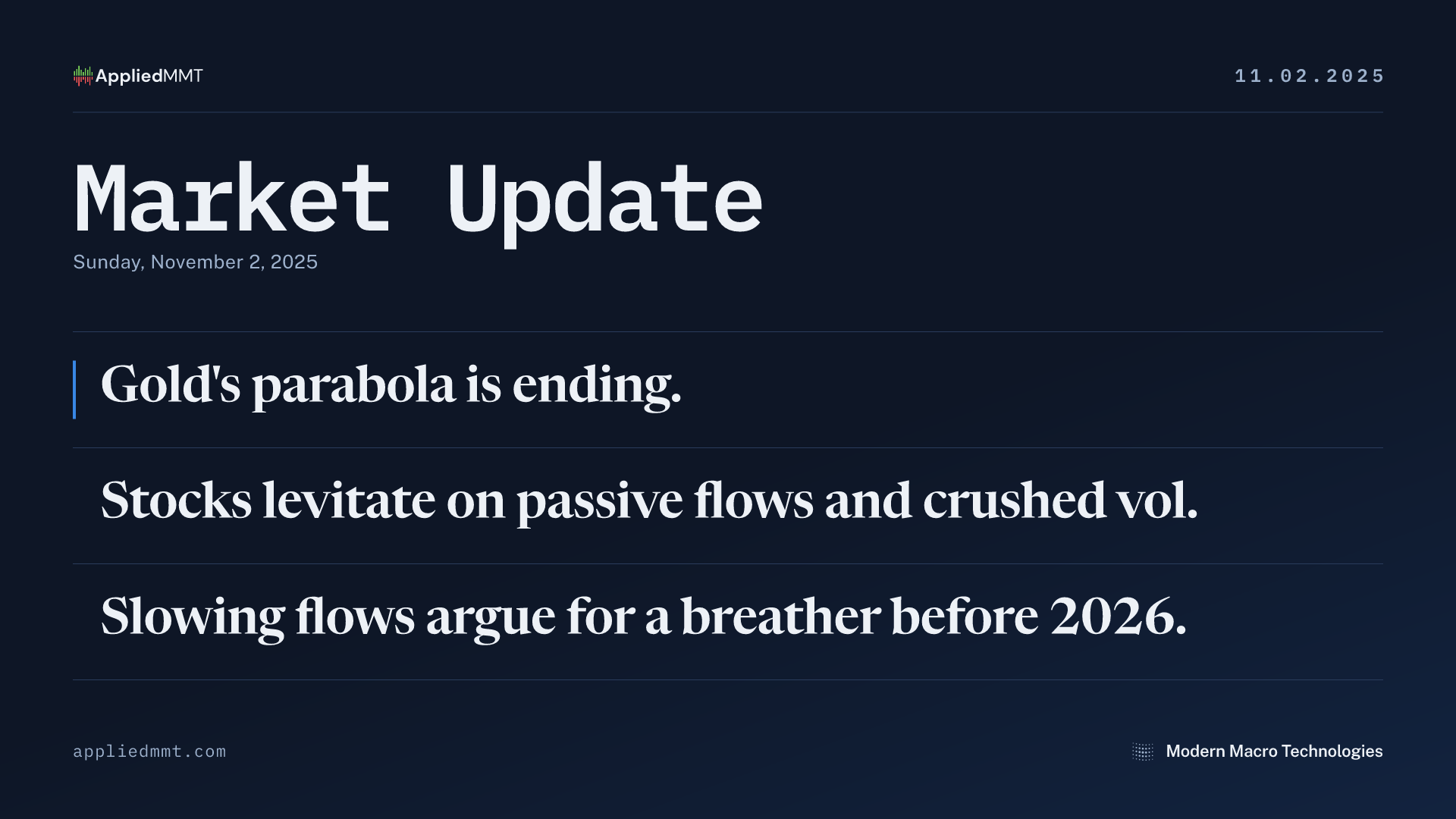 Market Update — Sunday, November 2, 2025