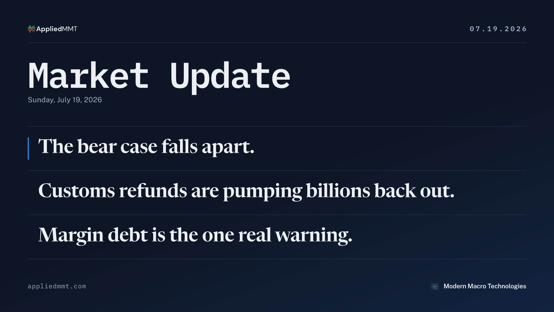 Market Update — Sunday, July 19, 2026