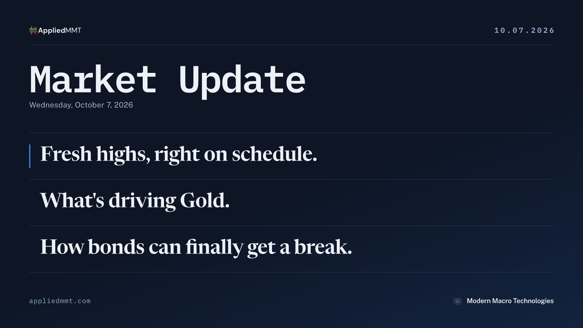 10/07/2026 Market Update: New Highs and What's going on with Gold