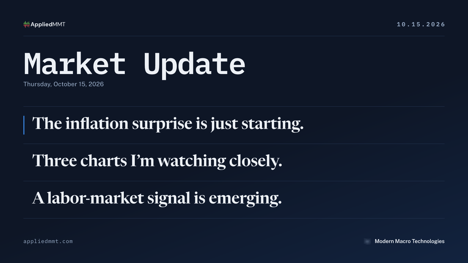 10/15/2026 Market Update: The Ceiling Held. Inflation Surprised. Here's What Changes and What Doesn't.